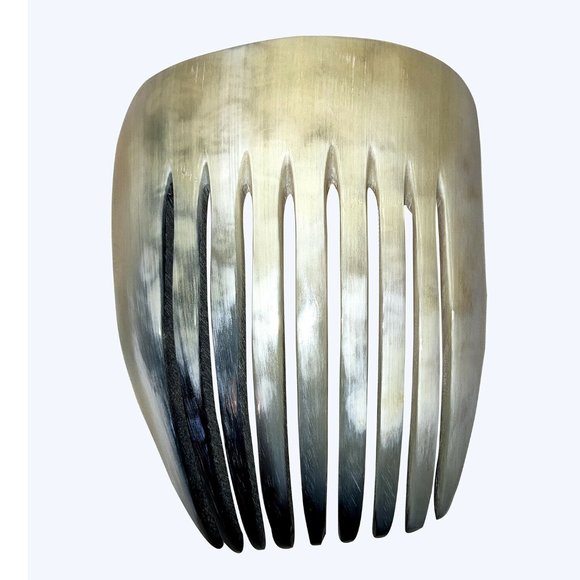 Mexican Hand Made White and Black Cow Horn Decorative Hair Comb